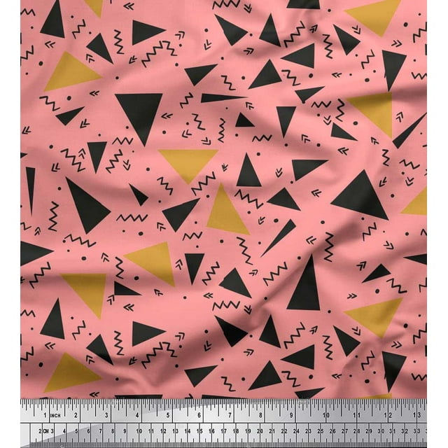Soimoi Orange Poly Georgette Fabric Dot,Zig Zag & Triangle Geometric Print Fabric by Yard 52 Inch Wide