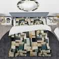 thumbnail image 2 of DESIGN ART Designart "Taupe Geometric Blocks Harmony I" Teal modern bedding covert set with 2 shams King, 2 of 5