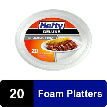 Hefty Deluxe Extra Strong & Deep Foam Platters, Oval, White, 10x12 Inch, 20 Count