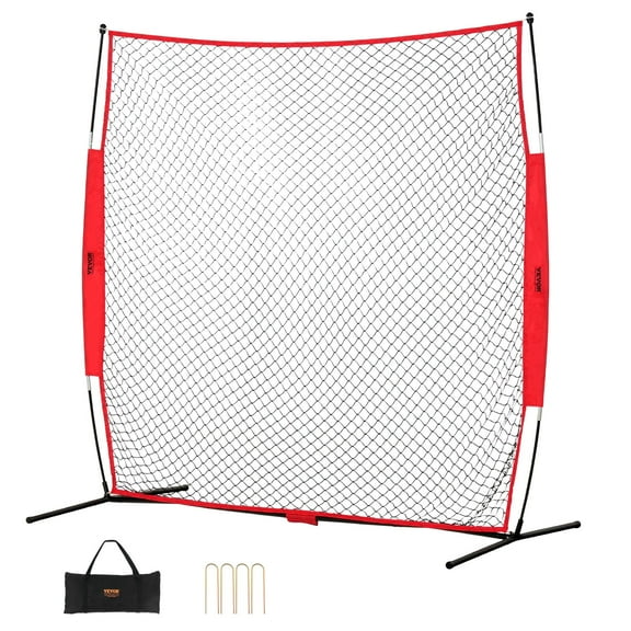 VEVOR Barricade Backstop Net, 7x7 ft Ball Sports Barrier Netting, Portable Practice Equipment with Carry Bag, Protection Screen for Baseball Softball Lacrosse Soccer Hockey Training, for Backyard