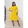 thumbnail image 3 of AURA Women's Plus Size Stretchy Flared Wrap Dress Casual Wedding Guest Midi Dresses V Neck 3/4 Sleeve A-Line Swing Dress, 3 of 6