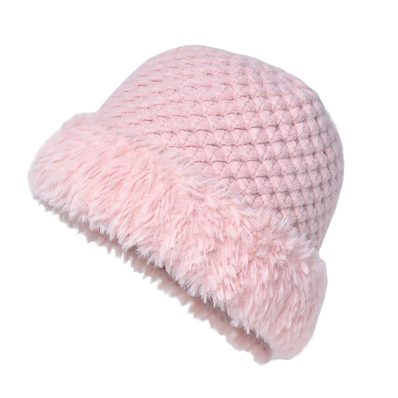 Dyfzdhu Knitted Fuzzy Beanie Hat for Women Winter Outdoor Warm