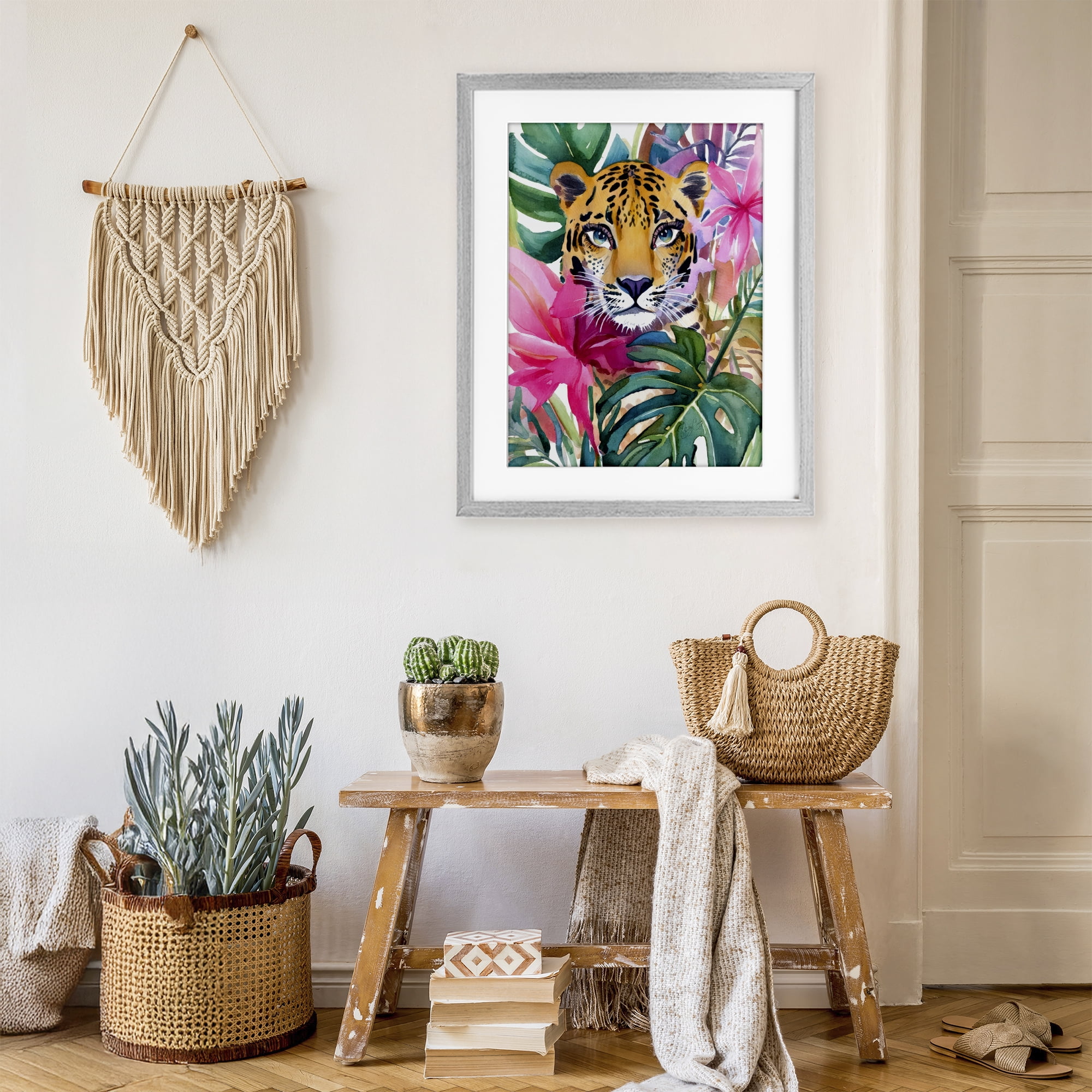 Stupell Industries Tropical Tiger Peeking Gray Framed Print Under Glass, design by Shelly Craig