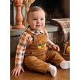 thumbnail image 5 of RUINIXCW Toddler Baby Boy Thanksgiving Outfit Infant Boys Fall Winter Clothes Turkey Embroidery Plaid Button Down Long Sleeve Shirts Overalls Pants, 5 of 10