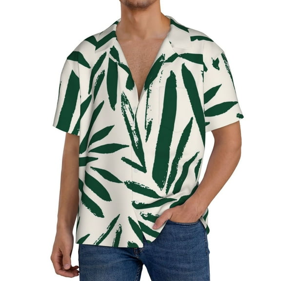 Xecao Palm Branch With Leaves Men's Casual Short-sleeved Shirt, a button-up collared shirt with a pocket-Small