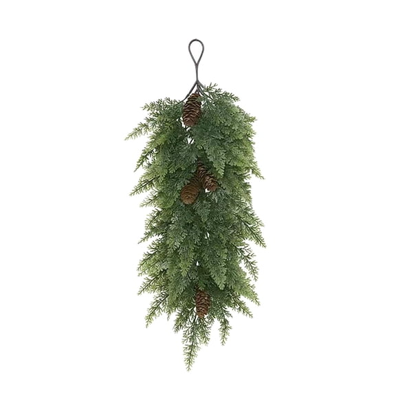 FXMLRLK 1 Pack Artificial Christmas Teardrop Swag, 24" Artificial Pine Needle Branches Christmas Greenery Teardrop Wreath Faux Winter Wreath with Conifer Cones for Xmas Door Mantle Decor