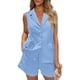 thumbnail image 1 of Conjunto de chaleco corto PRETTYGARDEN de verano de 2 piezas para mujer, 2025, casual, con solapa en V, cuello en V y botones, conjuntos de blazer para trabajo y negocios (azul claro, XXL), 1 of 9