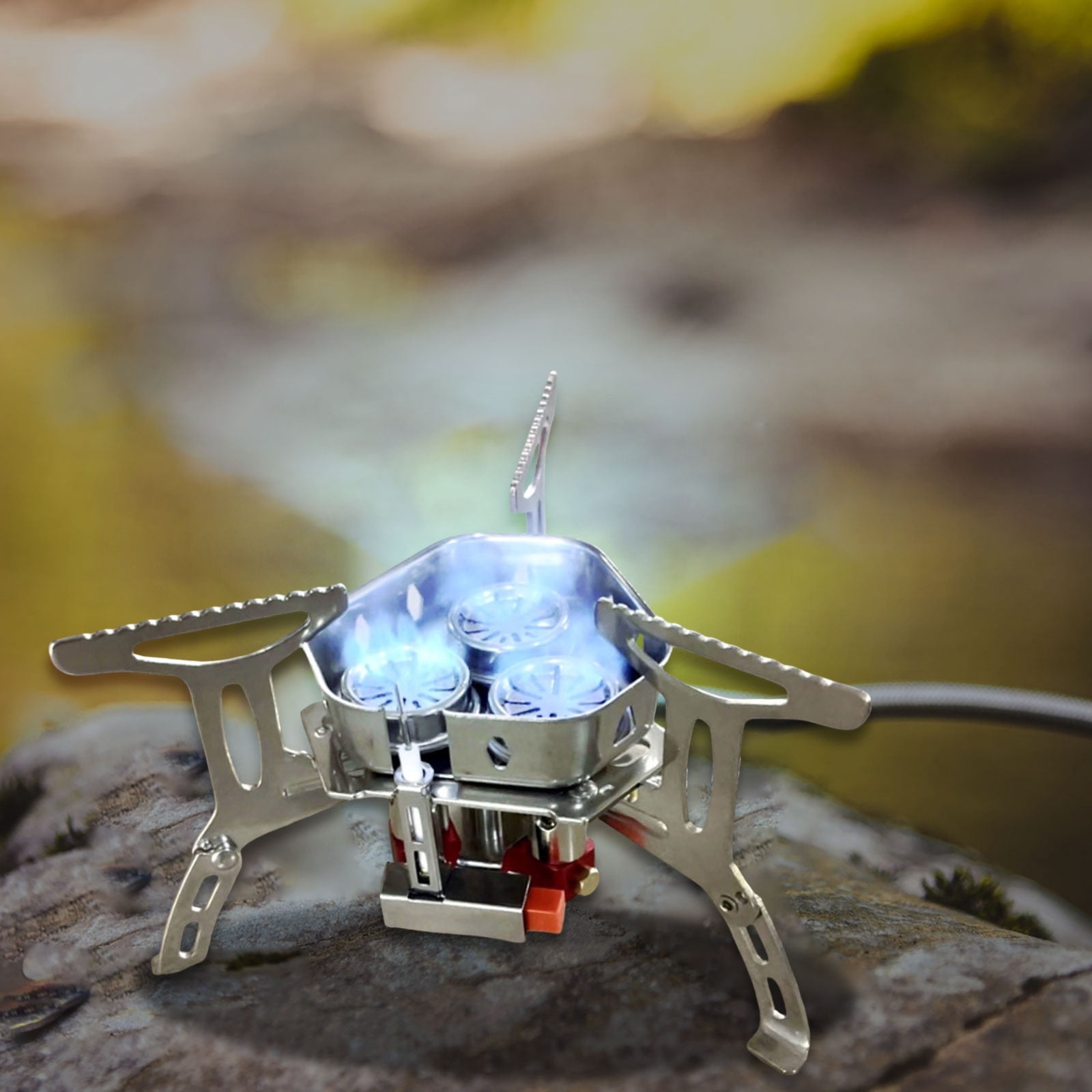Portable Gas Camping Stove - Lightweight Windproof Backpacking Stove with Piezo Ignition & Adapter, for Outdoor Cooking While Hiking, Camping or Picnics