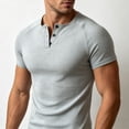 thumbnail image 2 of UVEASISHA Mens Muscle Henley Shirts Slim Fit Short Sleeve Workout T-Shirt Button Up Casual Gym Athletic Shirts Lightweight Breathable Collarless T Shirt Gray M, 2 of 6