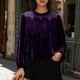 thumbnail image 3 of RKSTN Women's Velvet Long Sleeve Shirts Oversized Crewneck Elegant Velvets Trim Lace T Shirt Pullover Top Womens Casual Solid Plus Size Round Neck Loose Comfy Tee Shirt Velour Holiday Party Blouses, 3 of 10