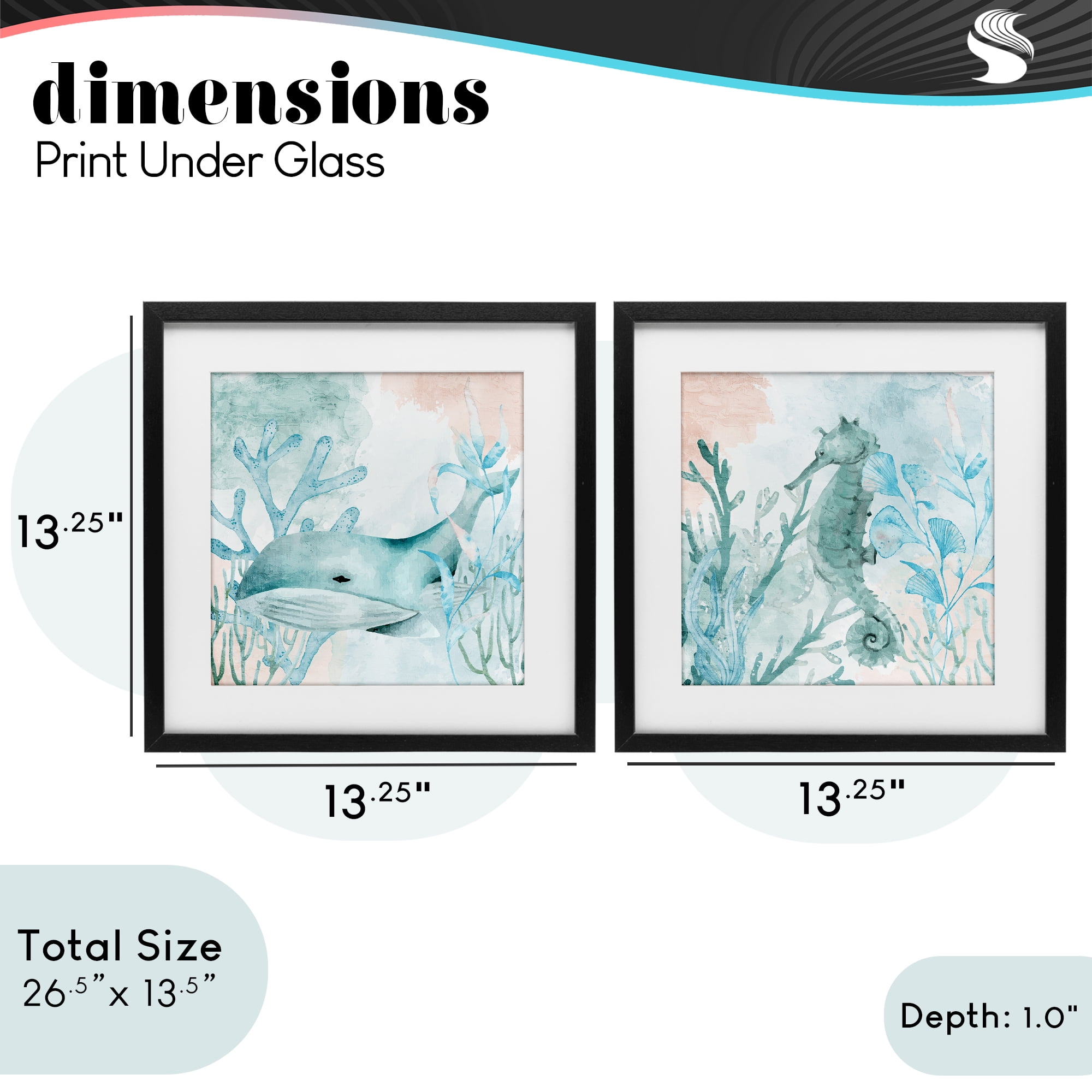 Stupell Industries Whale & Seahorse Sea Swim 2 Piece Black Framed Print Under Glass Set, design by Kim Allen