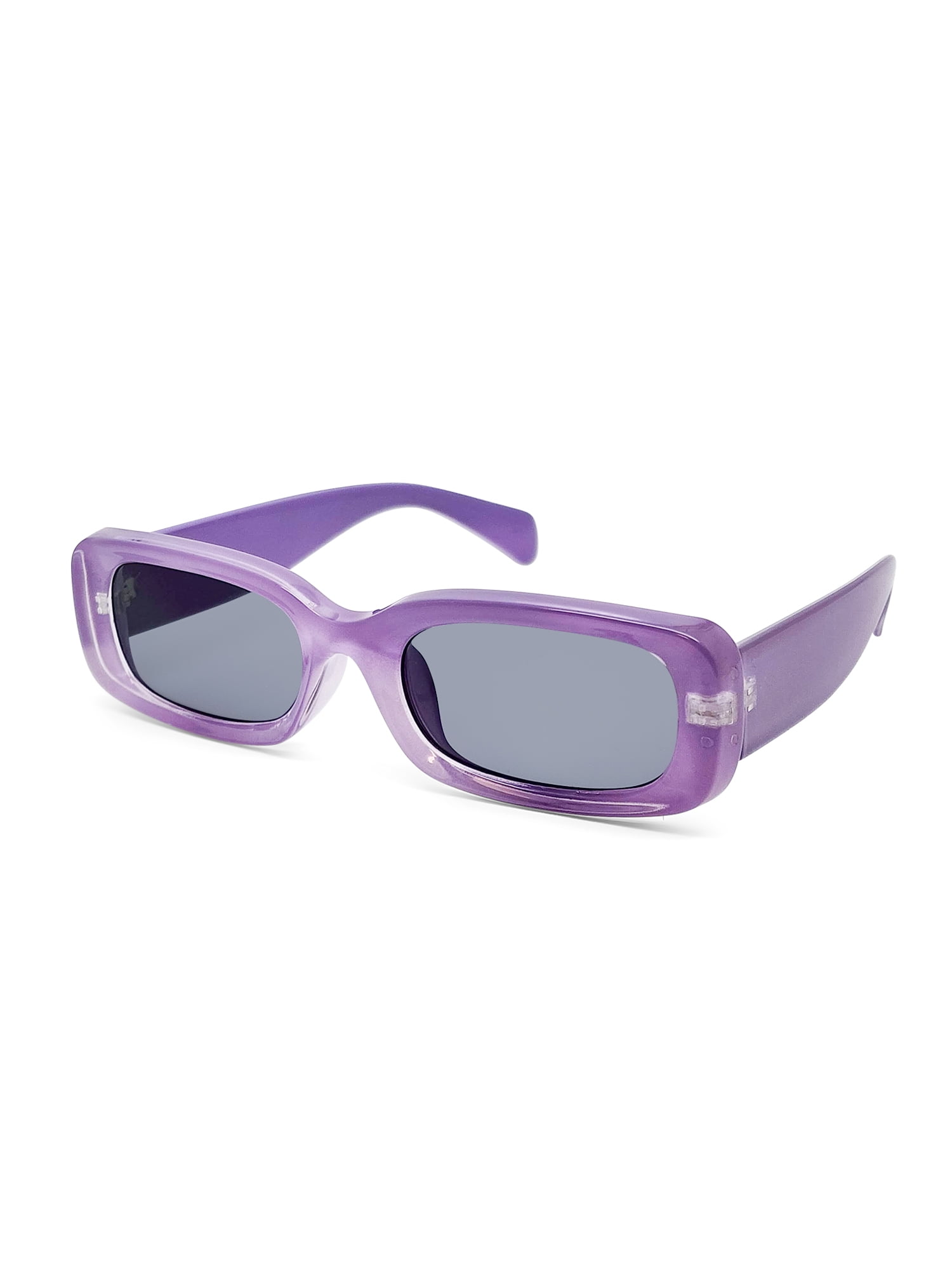 Juniors Plastic Slim Rectangle Purple Frame Smoke Lens