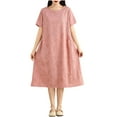 thumbnail image 2 of Yotami Women's Cotton Linen Dress Summer Crew Neck Comfortable Solid Color Dress for Weekend Short Sleeve Midi Dress Pink XL, 2 of 3
