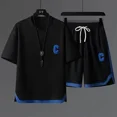 thumbnail image 2 of Conjunto de pantalones cortos para hombre, camiseta de entrenamiento con diseño de gofres y letras negras elegantes, conjuntos de pantalones cortos para hombre, oferta de estilo coreano, nuevo, con el, 2 of 5