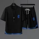 thumbnail image 2 of Conjunto de pantalones cortos para hombre, camiseta de entrenamiento con diseño de gofres y letras negras elegantes, conjuntos de pantalones cortos para hombre, oferta de estilo coreano, nuevo, con el, 2 of 5