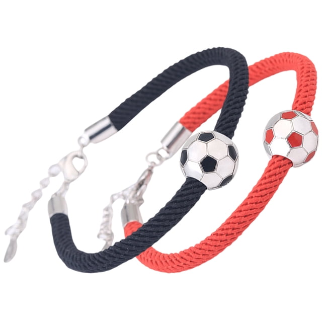 UPGRATOR 2Pcs Assorted Color Copper Polyamide Yarns Soccer Bracelets for Football Fans Wrist Decoration