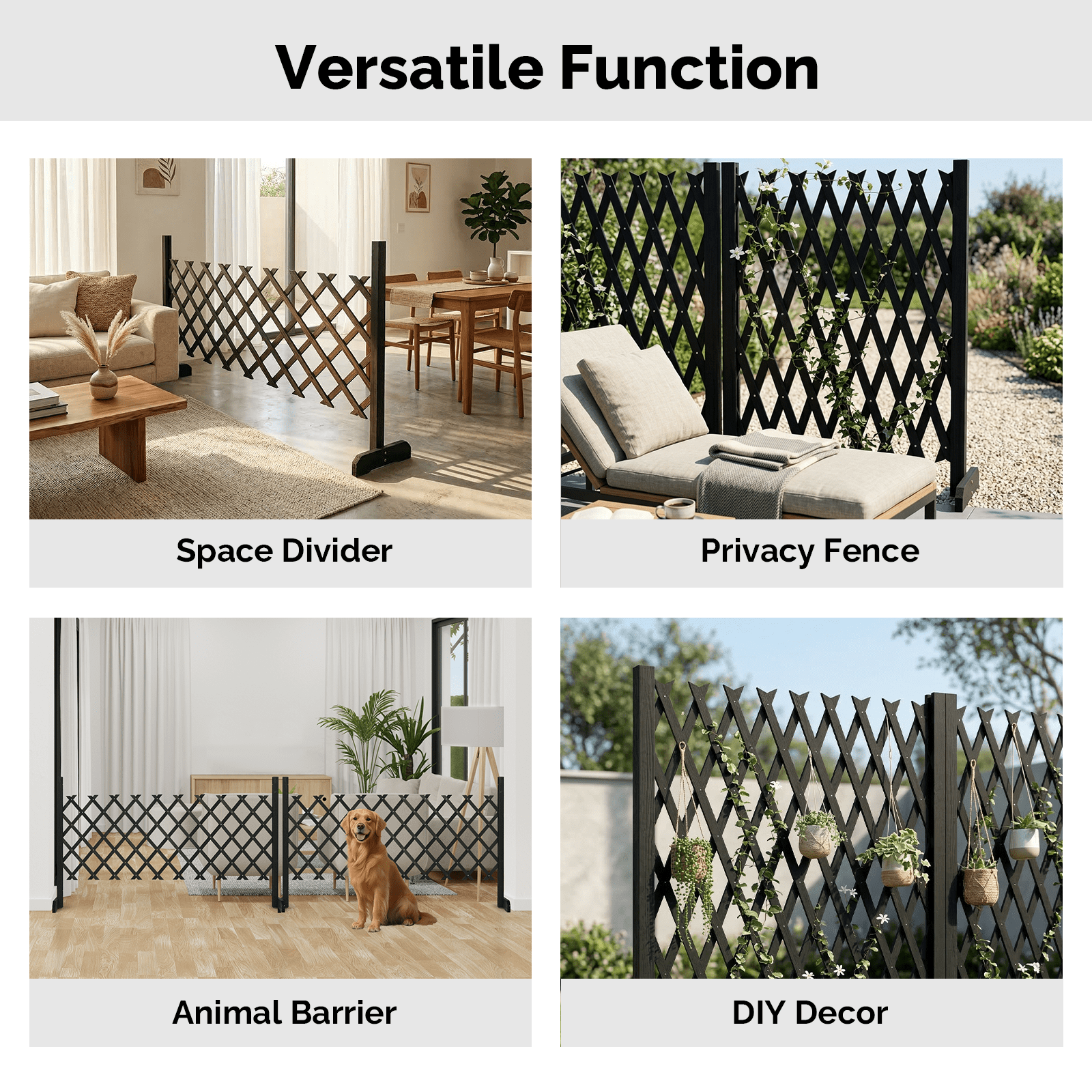 Expandable Wooden Garden Trellis 13" to 81" Wide 35" High Decorative Diamond Pattern Fence Panel for Climbing Plants Garden Yard Privacy Screen Pet Barrier