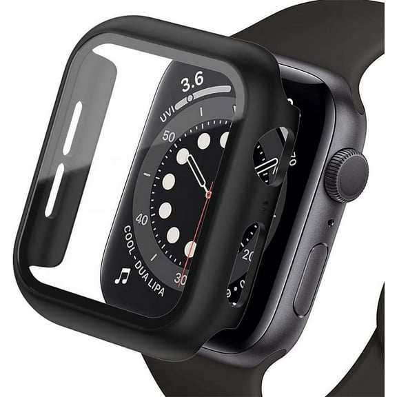 Xpm Compatible with Apple Watch 41mm iWatch Series 8 7 Hard PC Electroplate Frame Face Coverage with Tempered Glass Screen Protector [ Black ]