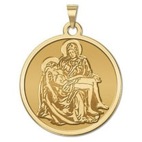 PicturesOnGold.com La Pieta Religious Medal Female Adult - 1 inch Size of a Quarter -Solid 14K Yellow Gold