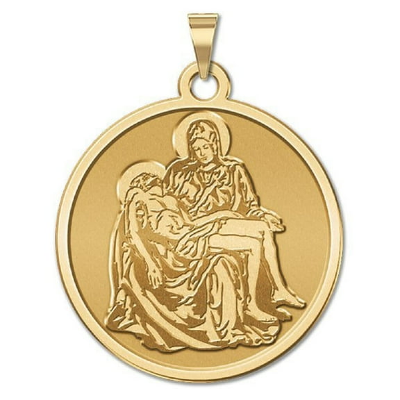 PicturesOnGold.com La Pieta Religious Medal Female Adult - 2/3 inch Size of Dime - Solid 14K Yellow Gold