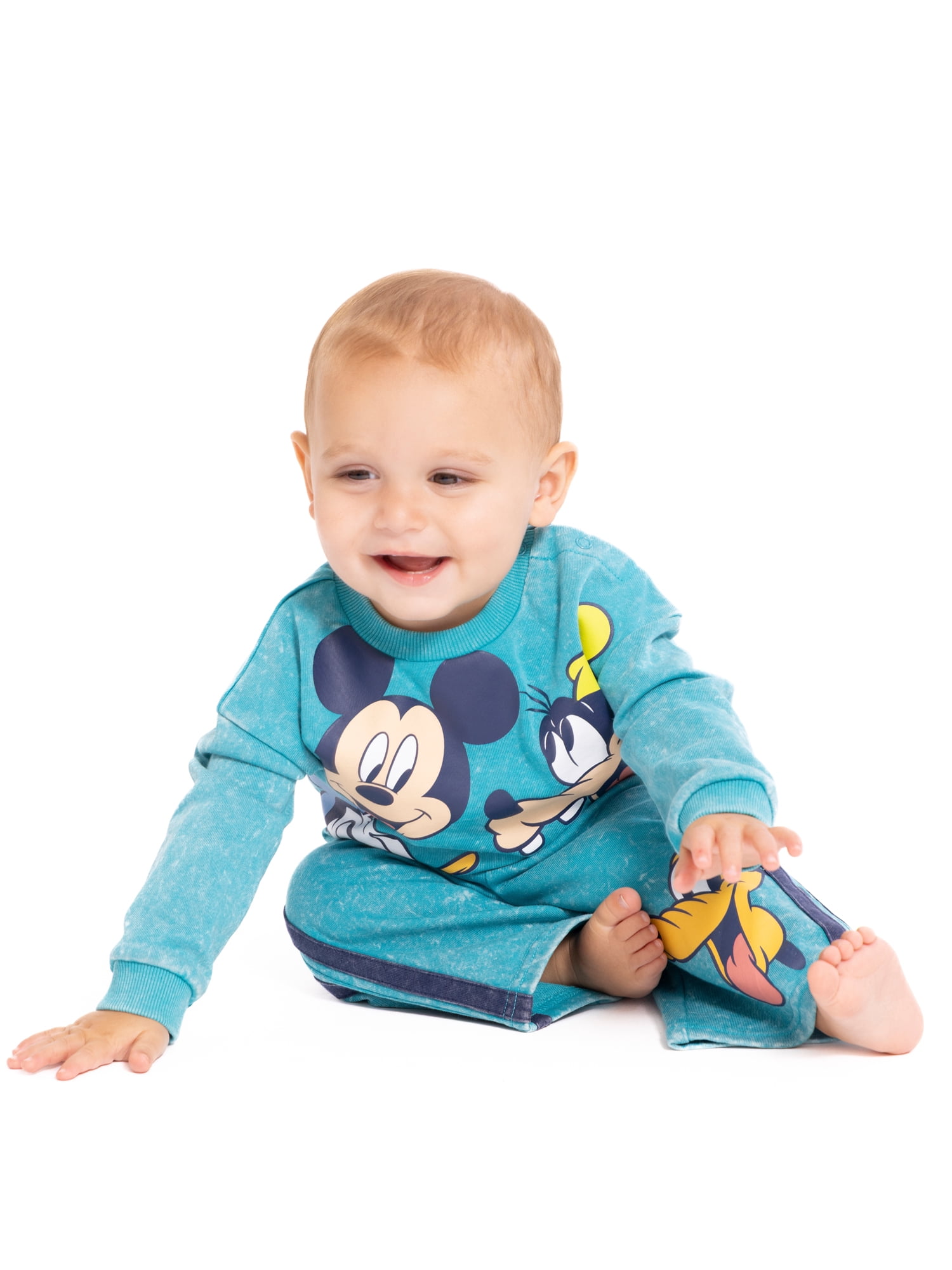 Mickey and Friends Baby Long Sleeve Graphic Crewneck Tee with Matching Pants, 2-Piece, Sizes 0/3M-24M