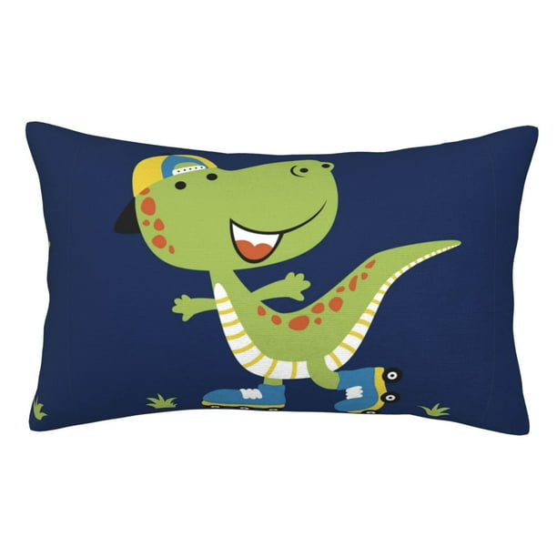 Fotbe Dino Playing Roller Skate Funda de Almohada Decorativa Estilo Occidental, Lujo en Algodón, Fundas para Almohadas King, Cojín Estampado para Decoración del Hogar-16"x24"