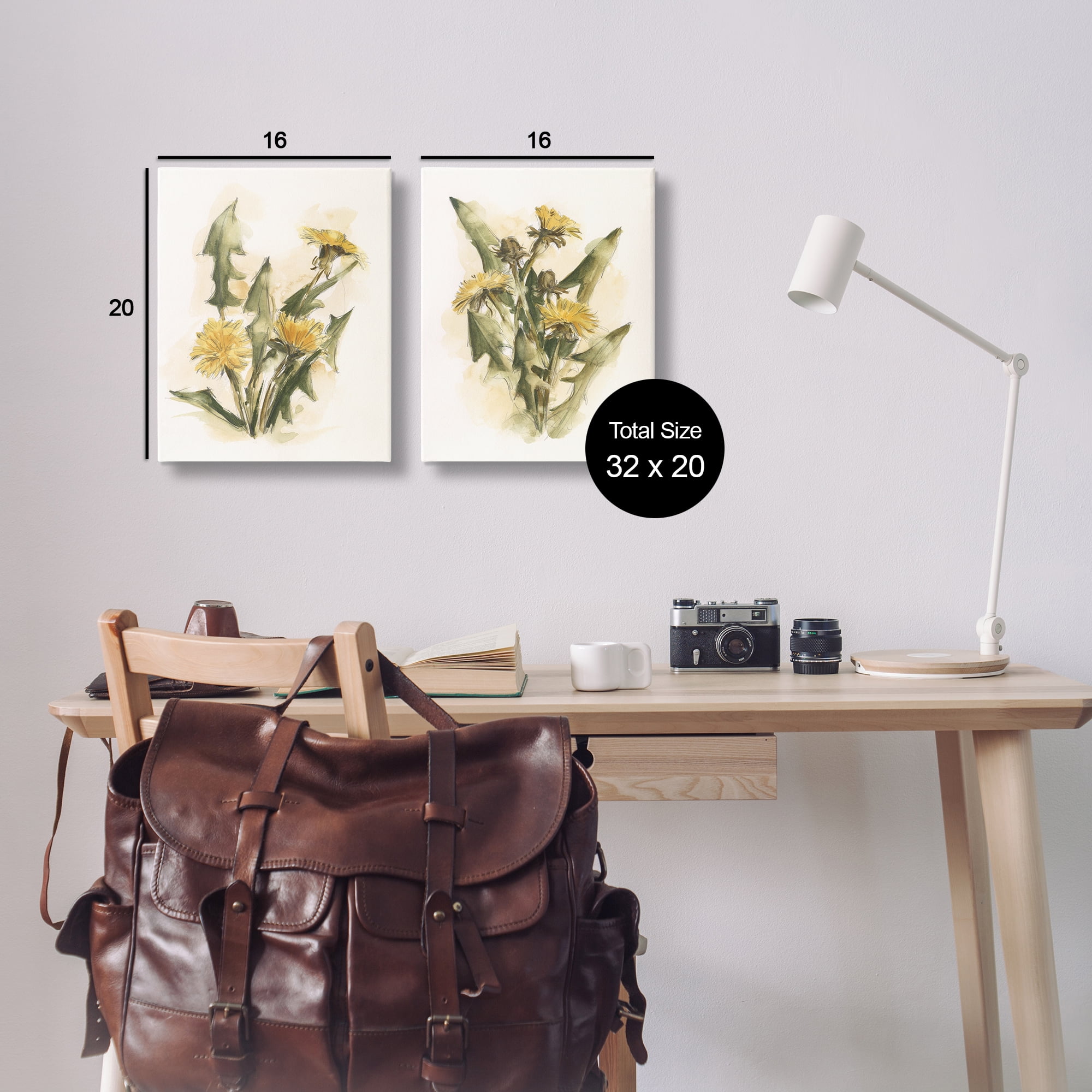 Stupell Industries Dandelion Watercolor Sketch Plants & Flowers Painting Wrapped Canvas Art Print Wall Art, 16 x 20, Set of 2