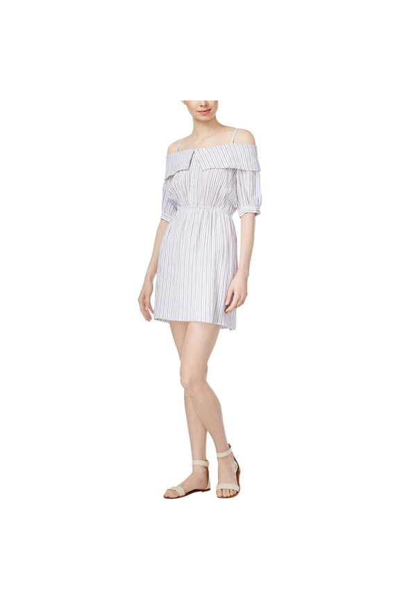 Womens Striped Fit & Flare Dress, Blue, Small