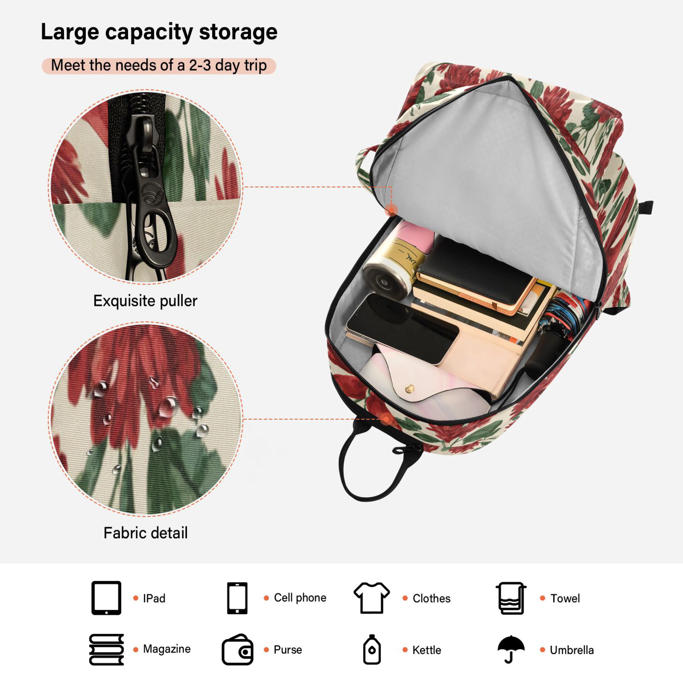 2 Racquet Holder Tennis Backpack Tennis Racket Covers Gym Bags Red Christmas Bows and Floral