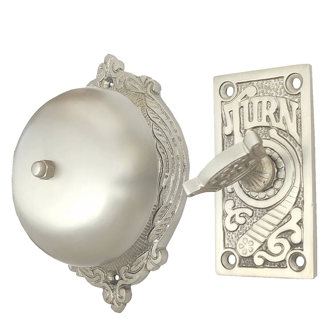 Shristy Hardware "Elohim" Brass Manual Old Fashioned Door Bell – Vintage Twist Bell with Key Plate – Mechanical Doorbell for Home – (Pack of 1 Satin Nickel Finish)