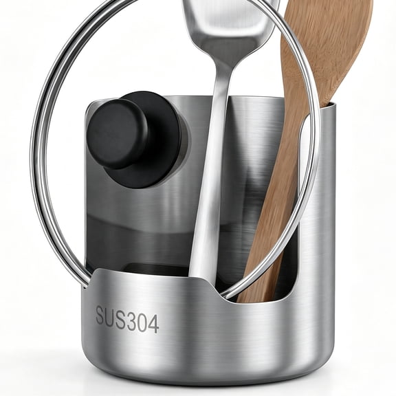 Stainless Steel Kitchen Utensil Holder With Wide Base for Countertop Use