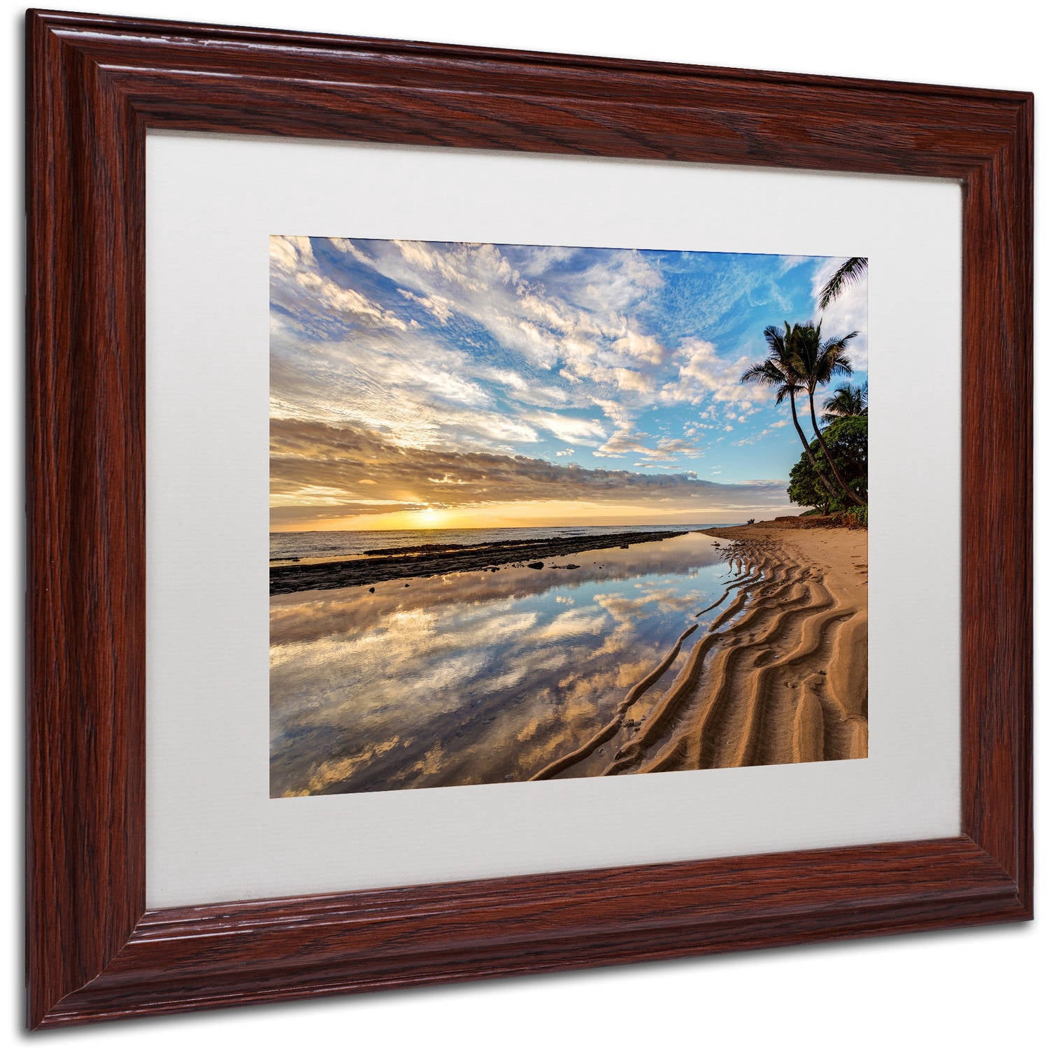 Trademark Fine Art 'Kauai Kailani Sunrise' Canvas Art by Pierre Leclerc, White Matte, Wood Frame