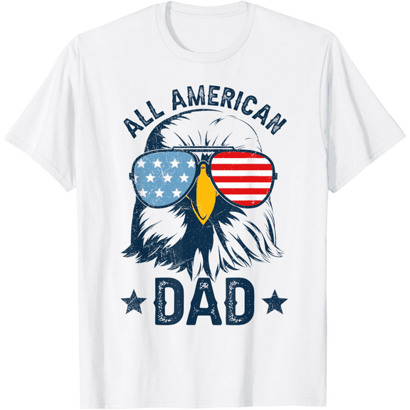 All American Dad Shirt Retro Eagle Tshirt USA Flag 4th of July Gift for Father