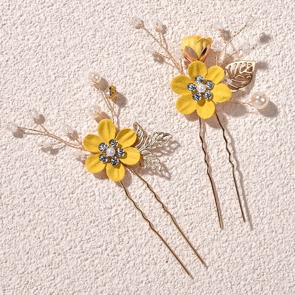 AURARMLET Bridal Hair Clips for Women Wedding Accessories, Yellow Hairpins, 2 Pieces, Elegant Hair Styling