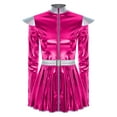 thumbnail image 3 of Oyolan Womens Alien Robot Fancy Dress Metallic Shiny Long Sleeve Dress with Belt Carnival Party Outfits Hot Pink XXL, 3 of 5