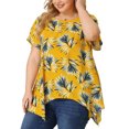 thumbnail image 2 of Women's Plus Size Blouses Flare Sleeve Round Neck Asymmetric Floral Tops Yellow 4X, 2 of 6