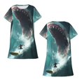 thumbnail image 3 of Bixox Surfing Shark Pattern Women's Nightgown, Soft & Breathable Sleepwear, Round Neck Knee-Length Pajama Dress,Loungewear for Home & Sleep, 3 of 7