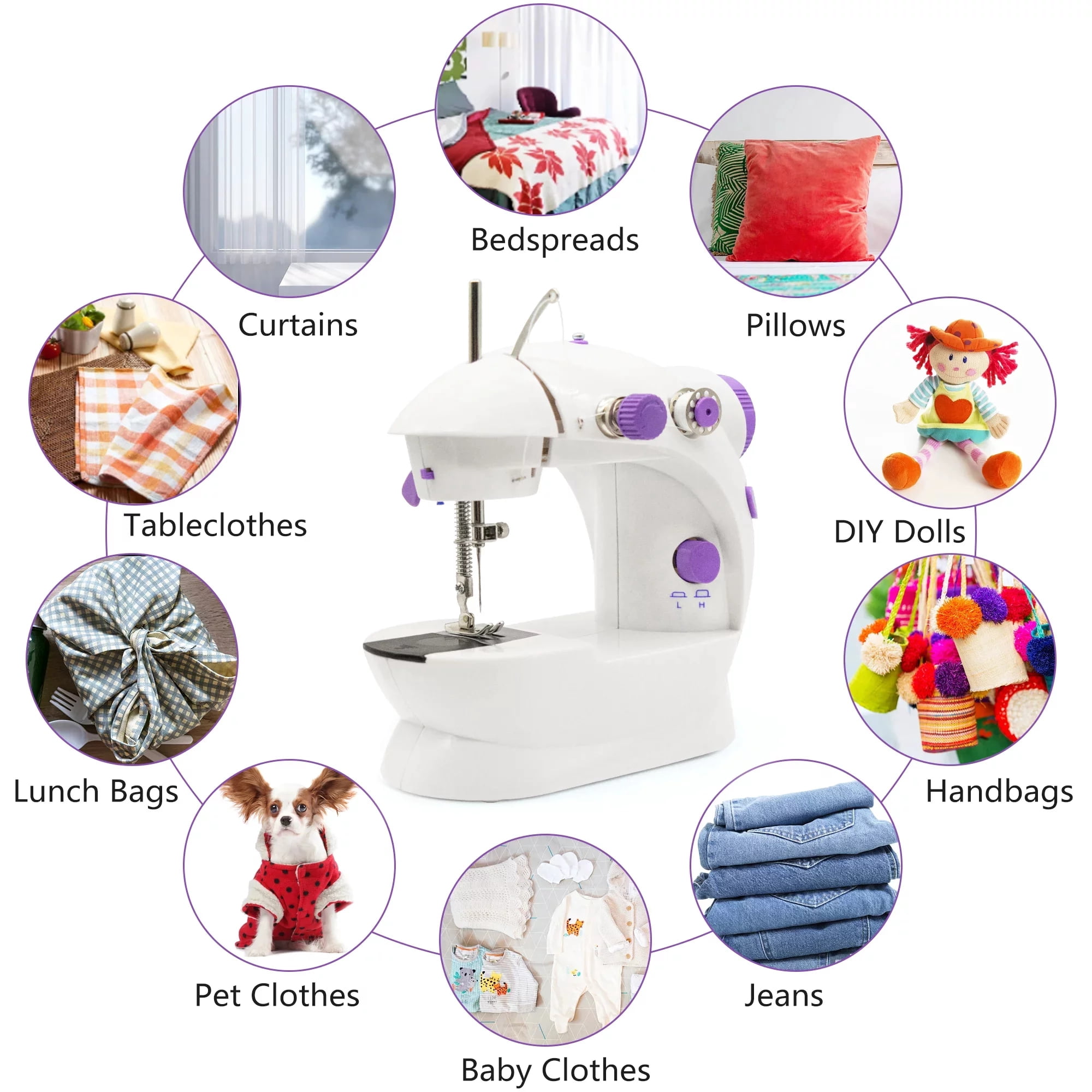 ROMUCHE Mini Portable Sewing Machine with Built-in Table Lamp (111 Pieces)