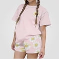 thumbnail image 2 of DJDLJWCJ 2 Piece Girls Short Sleeve Tee and Shorts Set Summer Crewneck Tee Shirts with Stretch Soft Elastic Waist Shorts Pink Size 7, 2 of 6