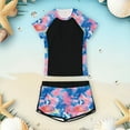 thumbnail image 2 of LIIPEE Girls Boys Swimwear Tie Dye Printed Round Neck Short Sleeve Swim Shirt Shorts Set Swimsuit Girl Trendy Beach Pool Summer Outings Bathing Suit,Black,8-9 Years, 2 of 5