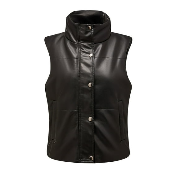 Leather Jacket Women Sexy Women Pocket Vest Coat Short Jacket Winter Sleeveless Faux Leather Coat Lightweight Jacket Women Faux Leather Jacket Women Jacket Winter Women Vest Jacket