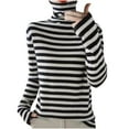 thumbnail image 2 of Goodtrade8 Sweater Women Trendy Tunic Fleece Long Sleeve Turtleneck Striped Casual Sweater Women Tops, 2 of 3