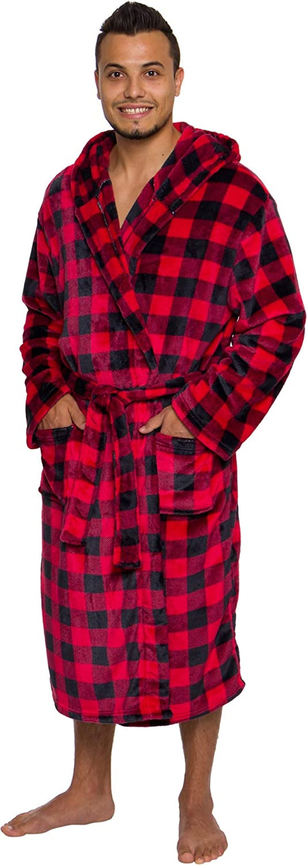 FULenQnu Mens Robe with Hood Soft Warm 320 GSM Mid Length Bathrobe