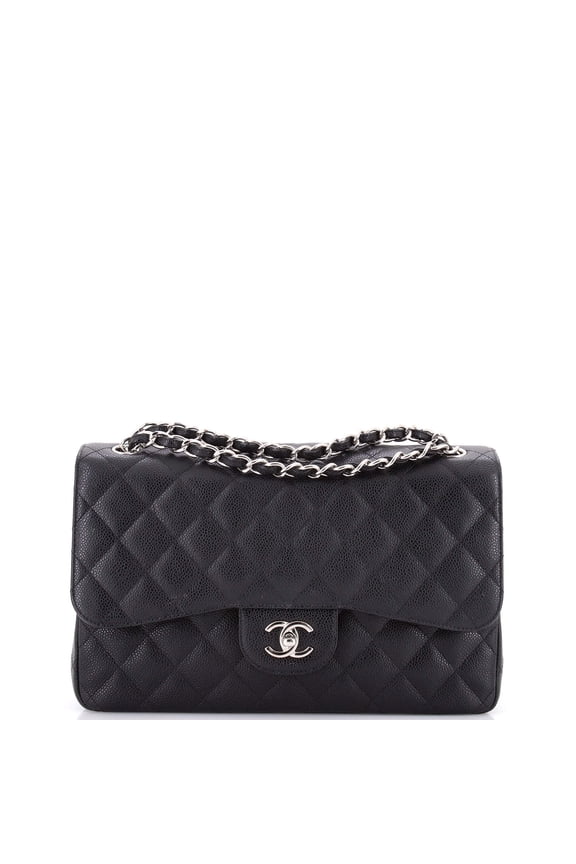 Pre-Owned Classic Double Flap Bag Quilted Caviar Jumbo By Rebag