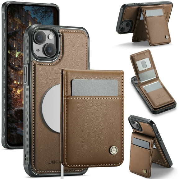 for iPhone 13 Case with RFID Blocking Card Holder iPhone 13 Case Magsafe Compatible Phone case Kickstand Wallet 2 in 1 Detachable Magnetic Leather Cover for Men Women, Brown