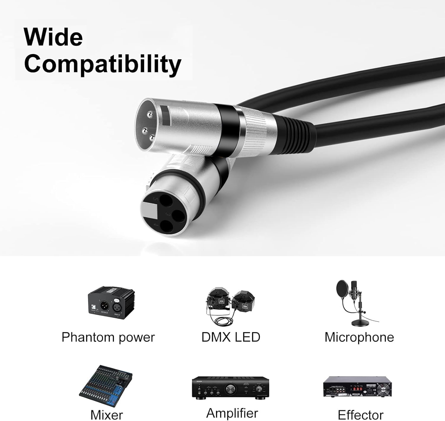 EBXYA XLR Cable Male to Female 2-Pack 3m Audio Cable with Durable Black Connectors & Oxygen-Free Copper for Live Sound, Studio Recording & Home Studio