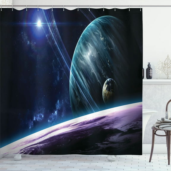 Ambesonne Space Shower Curtain, Universe with Planets, 69"Wx70"L, Blue Purple