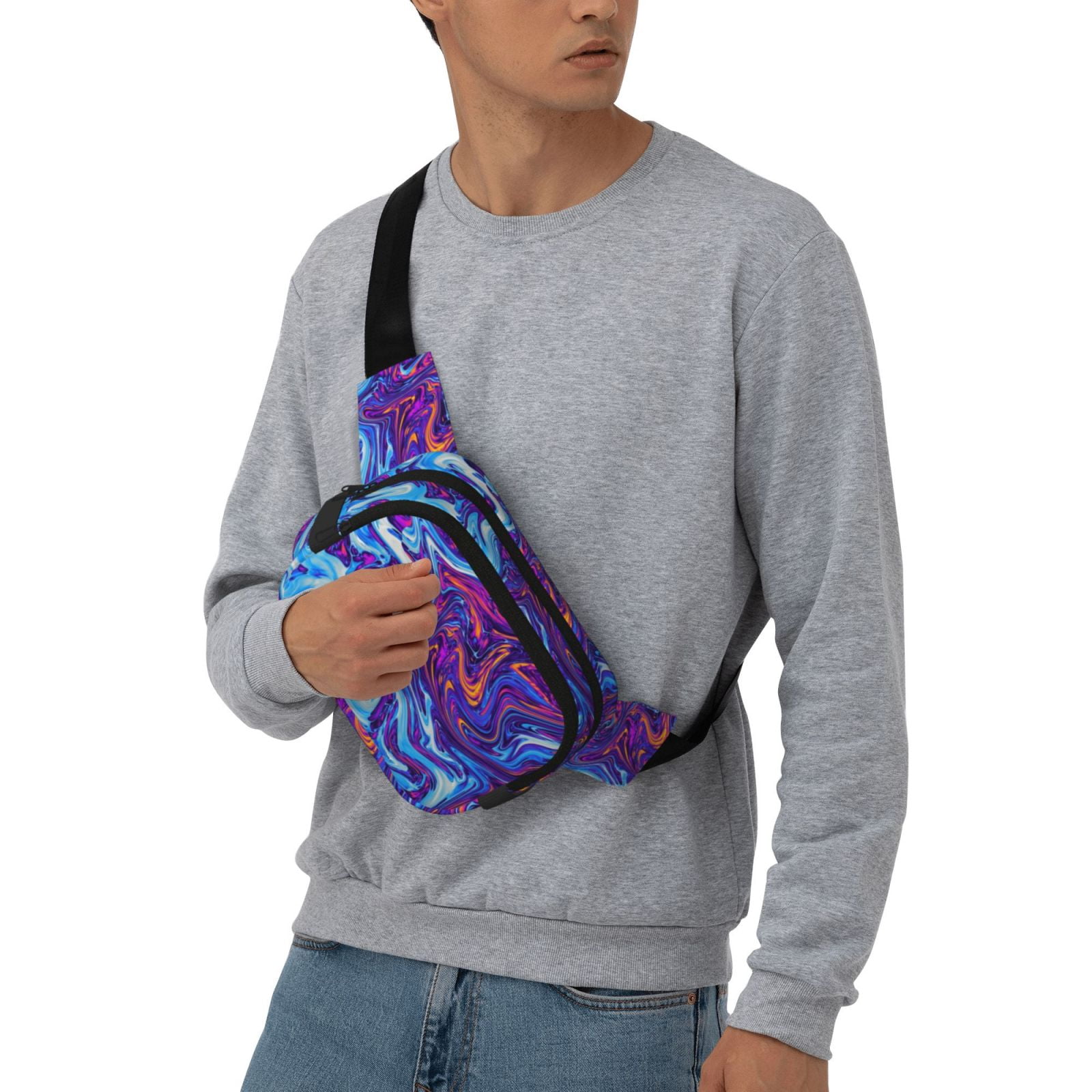 Picia Swirl Print Blue Purple Print Square Double-Layer Waist Bag Mini Adjustable Waist Belt Bag Exercise Running Travel Hiking