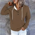 thumbnail image 4 of YUGYXL Women's Half Button Hoodies Loose V Neck Pullover Sweatshirts Trendy Casual Long Sleeve Going Out Tunic Tops Coffee S, 4 of 6