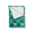 thumbnail image 2 of Blue and Pink Soft Flannel Fleece Throw Blanket, Graphic of Lotus Flowers and Leaves, Cozy Plush for Indoor and Outdoor Use, 50" x 70", Green Baby Pink, by Ambesonne, 2 of 5